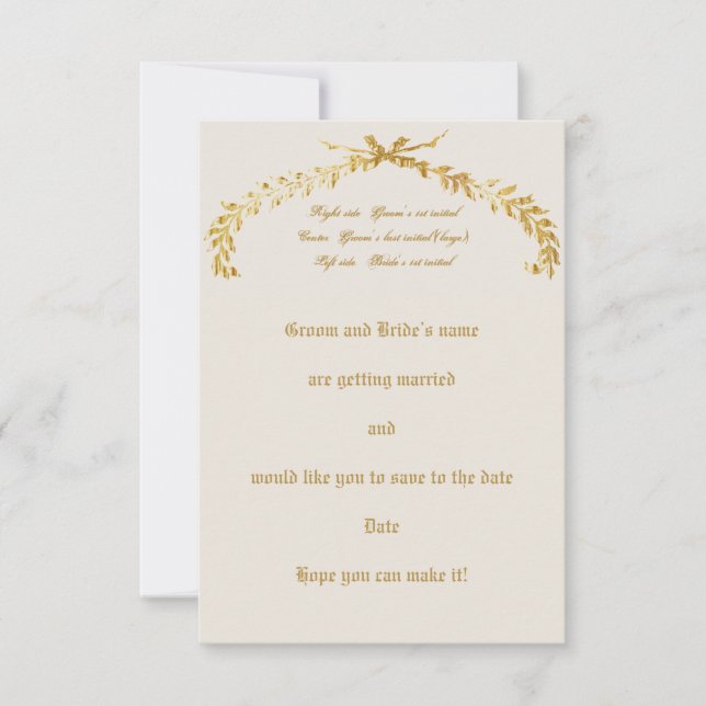 Gold Leaf Arch Wedding Save the Date Announcement (Front)