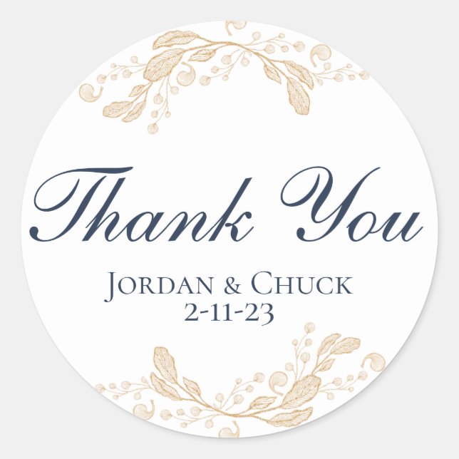 Gold Leaf Botanical Wedding Favor Sticker (Front)