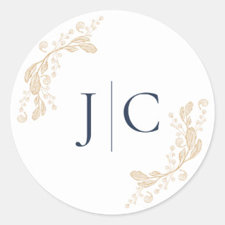 Gold Leaf Botanical Wedding Initial Sticker