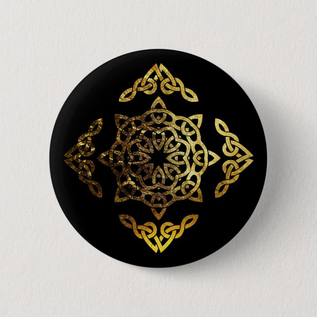 Gold Leaf Celtic Knot 2 Inch Round Button (Front)