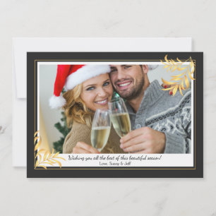 Gold Leaf Corners Photo Holiday Card