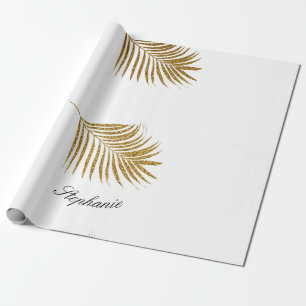 Gold Leaf Custom Name Birthday Holiday Glitter Wrapping Paper