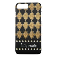 Gold Leaf Diamond Jewel Quatrefoil Trellis Pattern