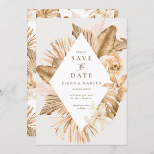 Gold Leaf Dried Pampas Grass Save The Date Invitation