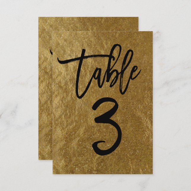 Gold Leaf Foil Modern Script Table Number 3 (Front/Back)