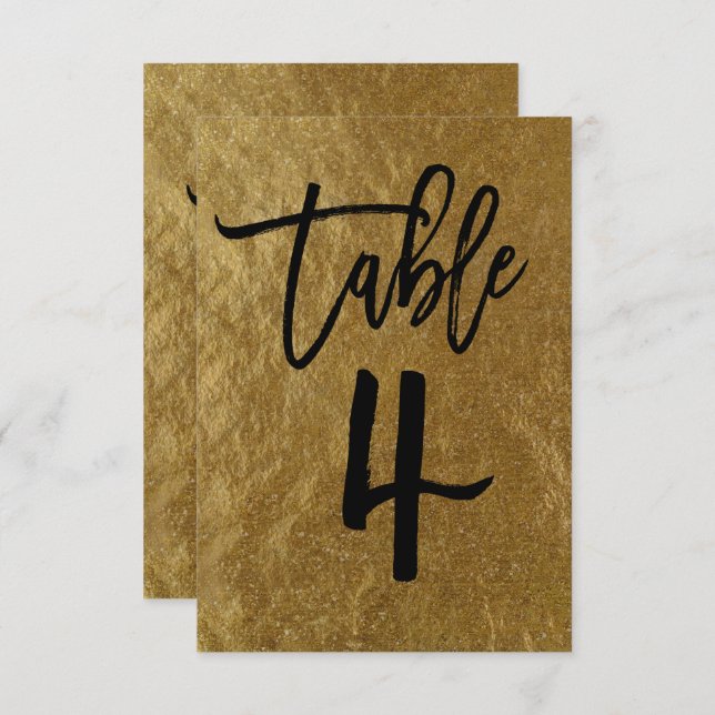 Gold Leaf Foil Modern Script Table Number 4 (Front/Back)