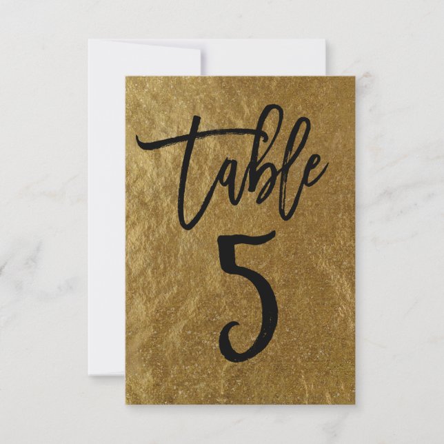 Gold Leaf Foil Modern Script Table Number 5 (Front)