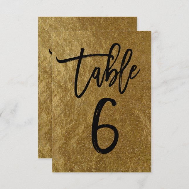 Gold Leaf Foil Modern Script Table Number 6 (Front/Back)