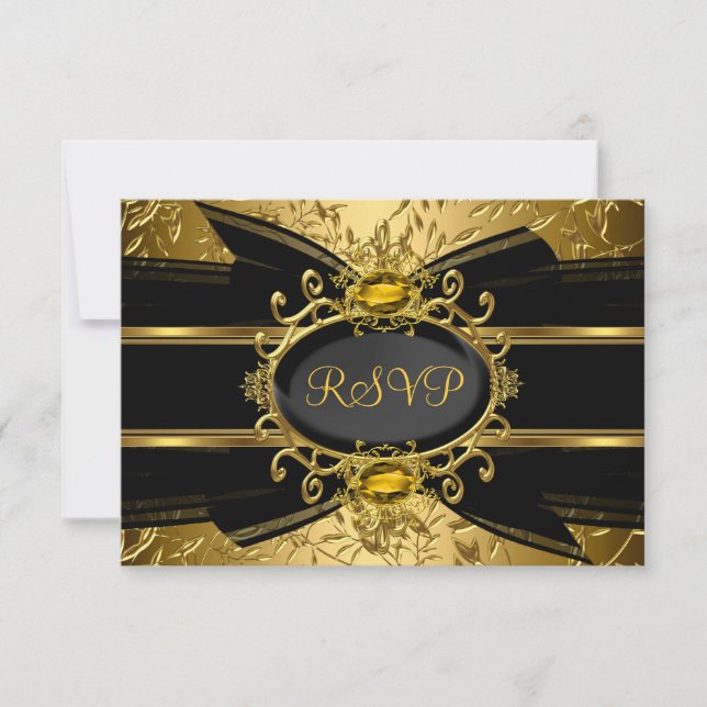 Gold Leaf & Gem 50th Anniversary RSVP Card (Front)