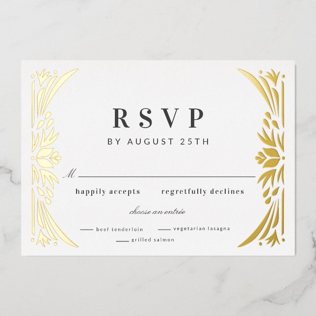 Gold Leaf Gilded Age Foil Wedding RSVP (Front)