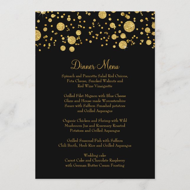 Gold Leaf Glitter Confetti Dot Elegant Dinner Menu (Front)