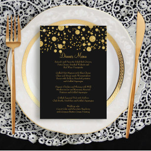 Gold Leaf Glitter Confetti Dot Elegant Dinner Menu