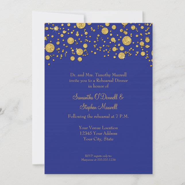 Gold Leaf Glitter Confetti Dots Elegant Rehearsal Invitation (Front)