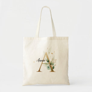Gold Leaf Greenery Elegant Foliage Personalize "A" Tote Bag