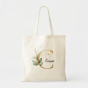 Gold Leaf Greenery Elegant Foliage Personalize "C" Tote Bag