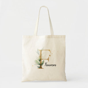 Gold Leaf Greenery Elegant Foliage Personalize "F" Tote Bag