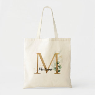 Gold Leaf Greenery Elegant Foliage Personalize "M" Tote Bag