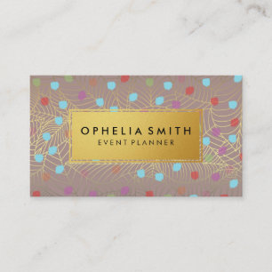 Gold Leaf Line art   Colourful Brush Specks Business Card