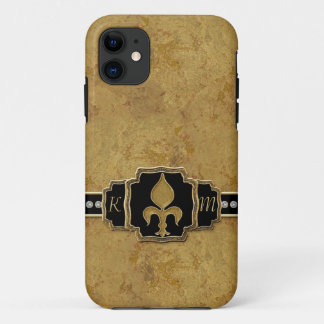 Gold Leaf Look Fleur de Lis Faux Vintage Jewel iPhone 11 Case