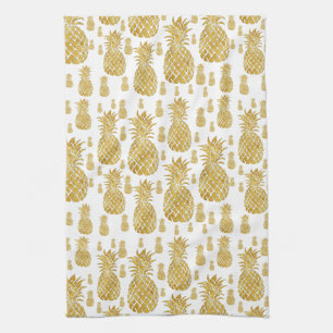 gold leaf look pineapples pattern kitchen towel