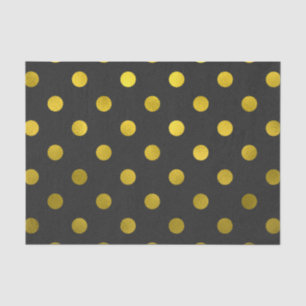 Gold Leaf Metallic Faux Foil Large Polka Dot Black Tissue Paper