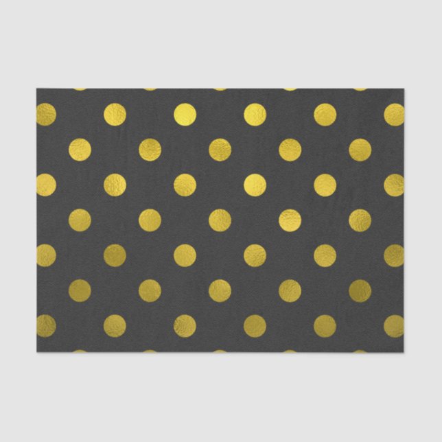 Gold Leaf Metallic Faux Foil Large Polka Dot Black Tissue Paper (Front)
