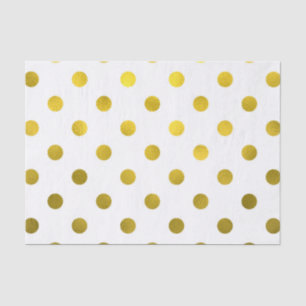 Gold Leaf Metallic Faux Foil Large Polka Dot White Tissue Paper