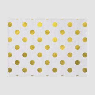 Gold Leaf Metallic Faux Foil Large Polka Dot White Tissue Paper