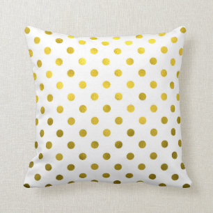 Gold Leaf Metallic Faux Foil Small Polka Dot White Throw Pillow