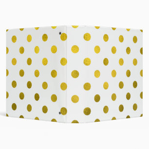 Gold Leaf Metallic Polka Dot on White Dots Pattern Binder