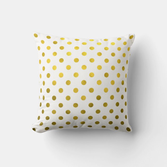 Gold Leaf Metallic Polka Dot on White Dots Pattern Throw Pillow (Front)