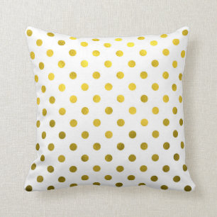 Gold Leaf Metallic Polka Dot on White Dots Pattern Throw Pillow