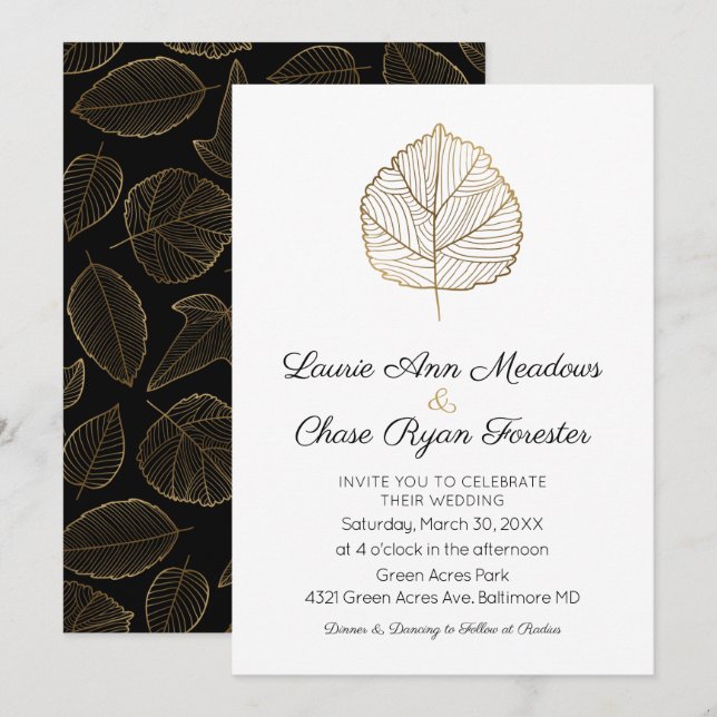 Gold Leaf Minimal Fall Wedding Invitation (Front/Back)