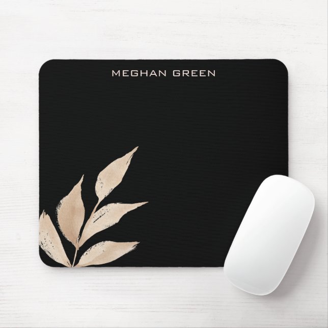 Gold Leaf Minimalist Black Monogram Mouse Pad (With Mouse)