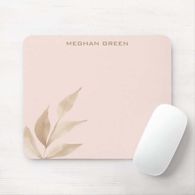 Gold leaf minimalist blush monogram mouse pad (With Mouse)