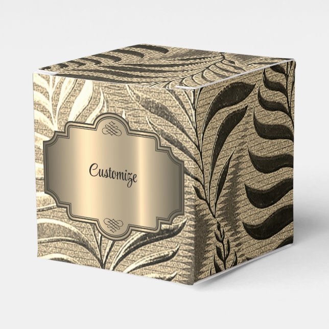 Gold Leaf Motif Cube Favor Box (Front Side)