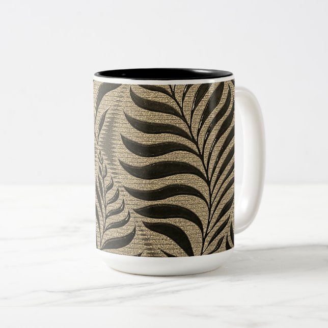 Gold Leaf Motif Two-Tone Coffee Mug (Front Right)