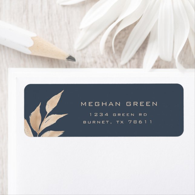 Gold Leaf Navy Blue Minimalistic Return Address (Insitu)