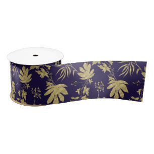 Gold Leaf Navy White  Green Spring Bridal Shower  Satin Ribbon