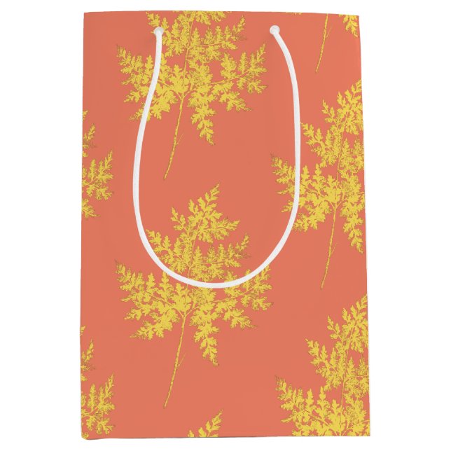 Gold Leaf on Coral Botanical Pattern Medium Gift Bag (Front)