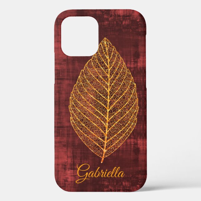 Gold Leaf on Maroon Rust Satin -*personalize* Case-Mate iPhone Case (Back)