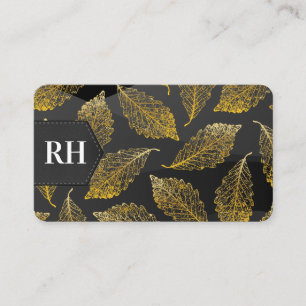 Gold Leaf Pattern Monogram Business Card