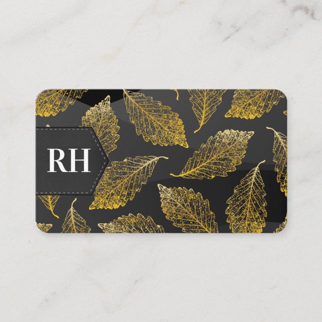 Gold Leaf Pattern | Monogram Business Card (Front)