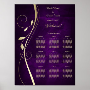 Gold Leaf Purple Wedding Seating Chart