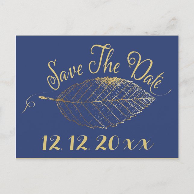 Gold Leaf Save The Date Announcement Postcard (Front)