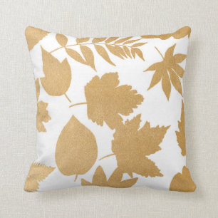 Gold Leaf Silhouette on white, modern fall decor Throw Pillow