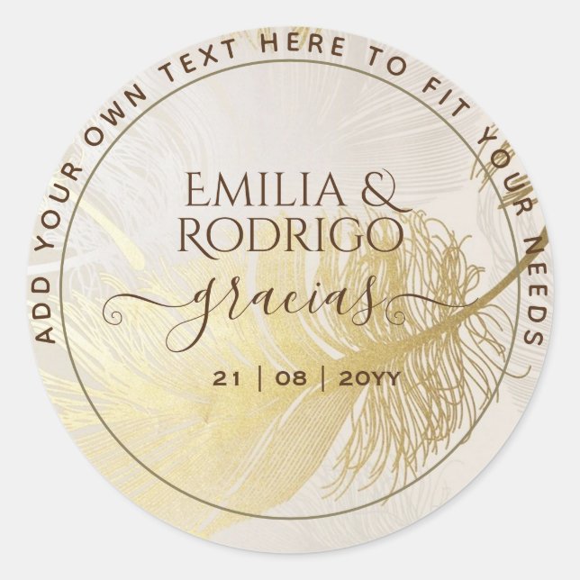 Gold Leaf Spanish Boda Gracias Wedding Thank You  Classic Round Sticker (Front)