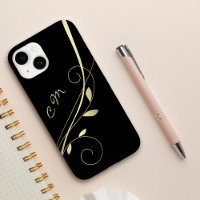 Gold Leaf Swirl Black Monogram