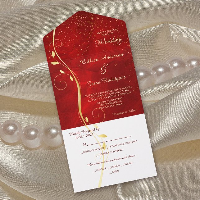 Gold Leaf Swirl Dark Red Photo Template Wedding (Creator Uploaded)