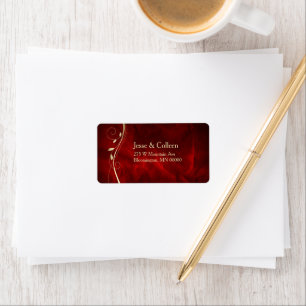 Gold Leaf Swirl Deep Red Wedding Return Label